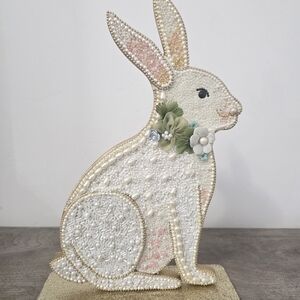 Easter Beaded Bunny Rabbit Decor with Pearls and Flowers Easter decor 2026